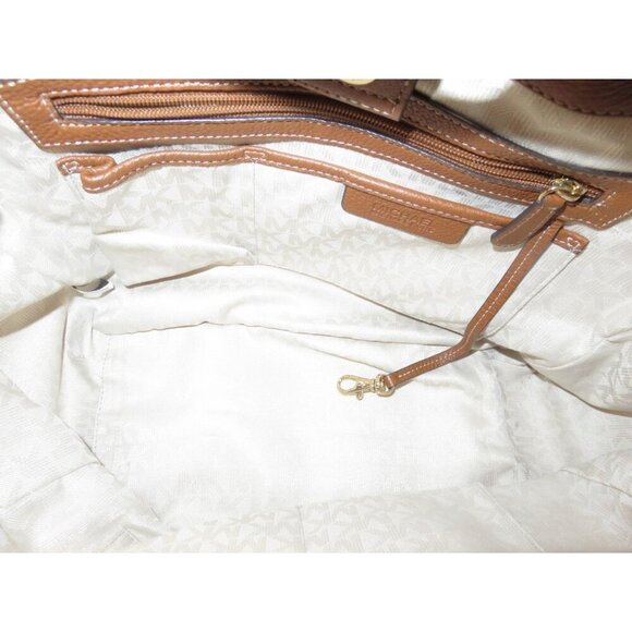 Michael Kors Marina Gold Glitter Canvas & Leather Trim Drawstring Large Tote Han - Picture 9 of 13